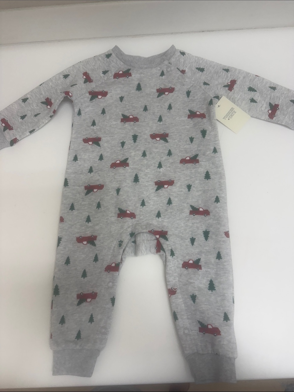 NWT Tucker & Tate Grey Holiday Truck Print One-Piece for Kids